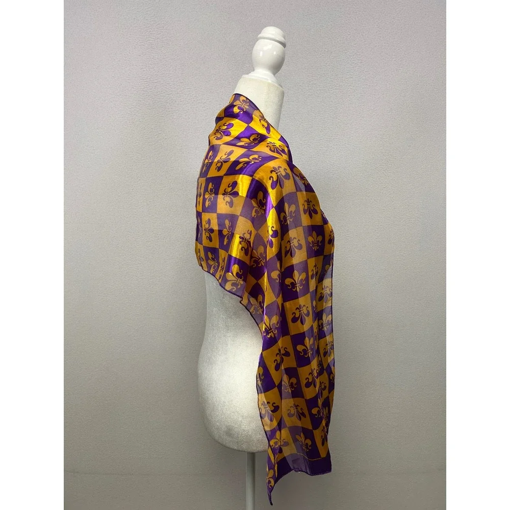 Mardi Gras New Orleans Womens OS Purple Gold Fleur De Lis Scarf Shawl